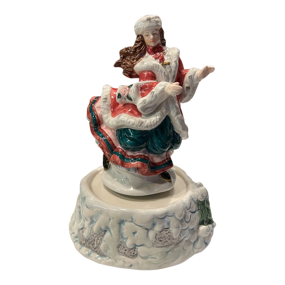Winterthur Enesco Victorian Ice Skating Lady Musical Figurine 1997 Skaters Waltz
